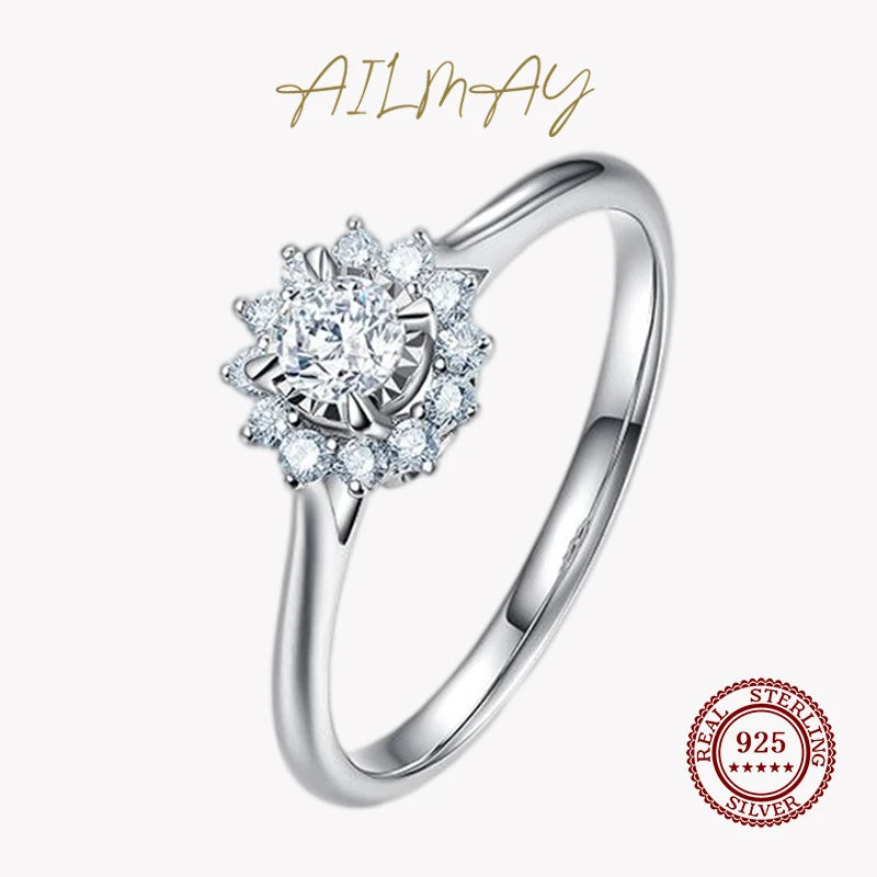 Clear Zircon 925 Silver Flower Ring For Women Wedding