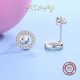 925 Silver Circle Zircon Stud Earrings, Elegant Gift