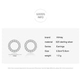 925 Silver Circle Zircon Stud Earrings, Elegant Gift
