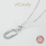 Geometric Oval 925 Silver Pendant Necklace Fine Jewelry
