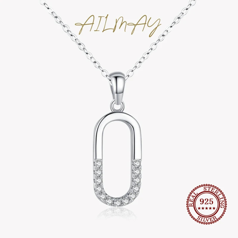 Geometric Oval 925 Silver Pendant Necklace Fine Jewelry