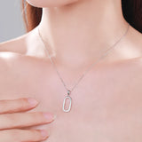 Geometric Oval 925 Silver Pendant Necklace Fine Jewelry