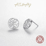 Vintage Tree Leaves Earrings 925 Sterling Silver Tree of Life Stud Earrings