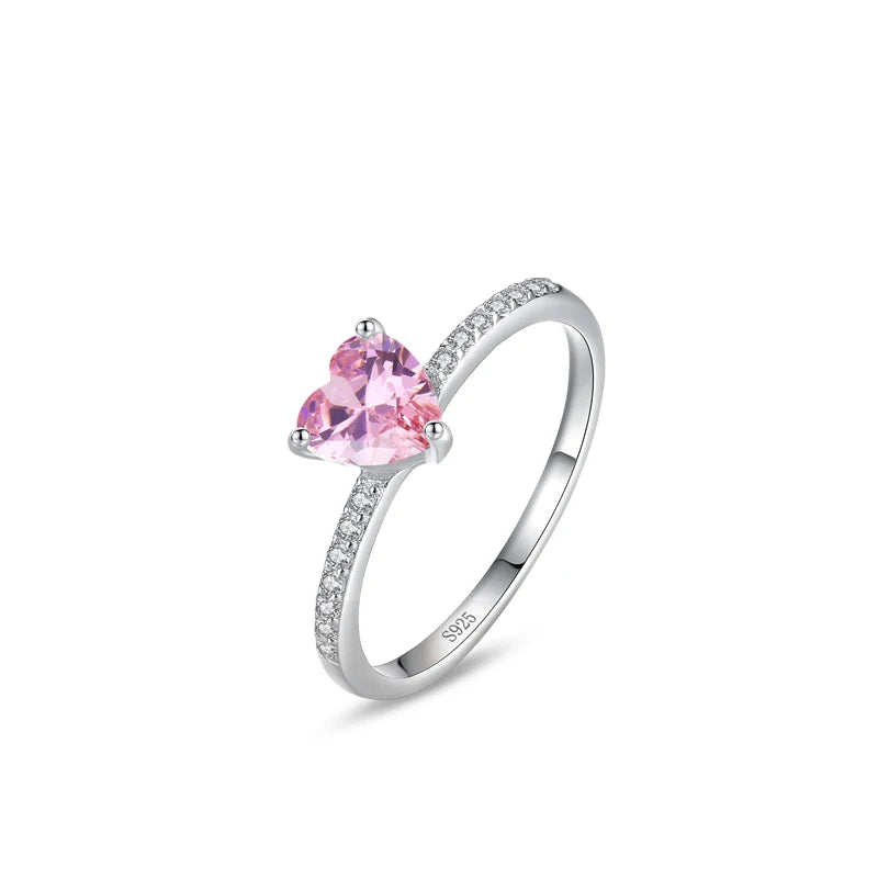 925 Silver Heart Rainbow CZ Ring Women Wedding Engagement Jewelry