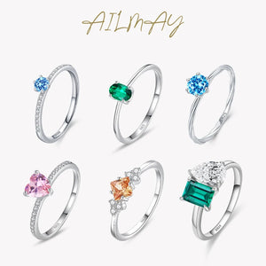 925 Silver Heart Rainbow CZ Ring Women Wedding Engagement Jewelry