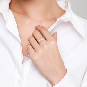 Clear CZ Charm Ring 925 Sterling Silver Trapezoid Finger Ring For Women