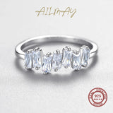 Clear CZ Charm Ring 925 Sterling Silver Trapezoid Finger Ring For Women