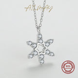 Sparkling Star Snowflake 925 Silver Pendant Necklace for Women