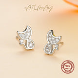 Sweet Cat Silver Stud Earrings 925 Sterling Silver CZ Anti-allergy Jewelry