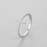 925 Sterling Silver Classic Cross CZ Ring Wedding Fine Jewelry
