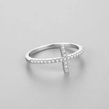 925 Sterling Silver Classic Cross CZ Ring Wedding Fine Jewelry