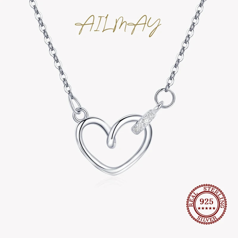 925 Silver Heart CZ Necklace Wedding Jewelry Gift