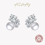 925 Silver CZ Pearl Stud Earrings for Women Girls