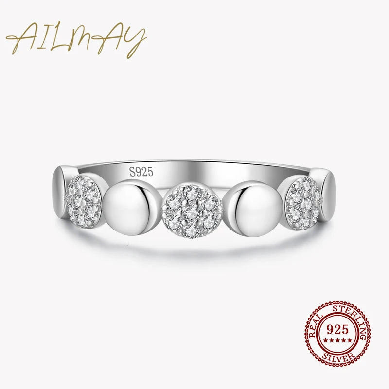 Real 925 Sterling Silver Clear Zircon Round Finger Ring