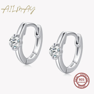 925 Silver Clear Zircon Round Earrings Women Fine Jewelry Gift