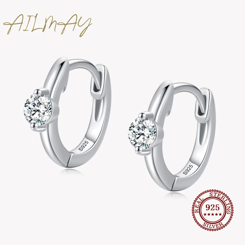925 Silver Clear Zircon Round Earrings Women Fine Jewelry Gift