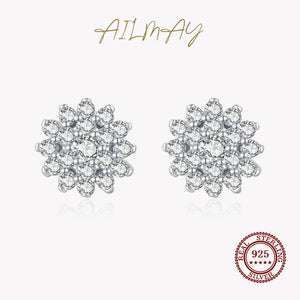 925 Silver CZ Snowflake Stud Earrings Wedding Jewelry Gift