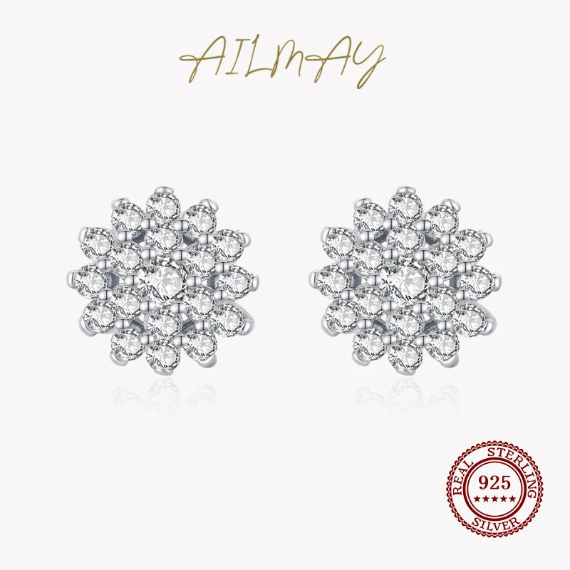 925 Silver CZ Snowflake Stud Earrings Wedding Jewelry Gift