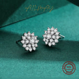 925 Silver CZ Snowflake Stud Earrings Wedding Jewelry Gift