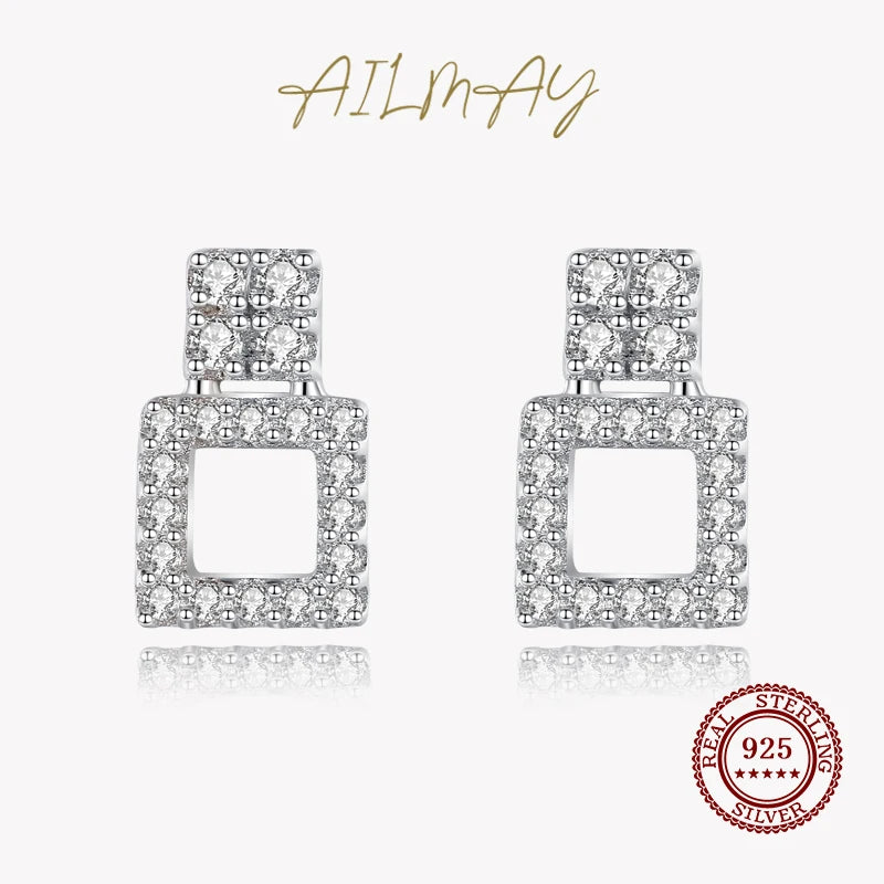 Real 925 Silver Zircon Geometric Earring for Women