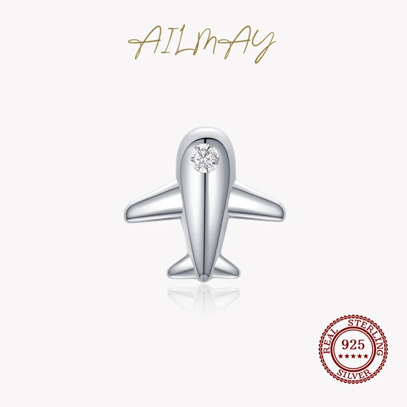 Real 925 Sterling Silver Micro aircraft Stud Earrings For Women