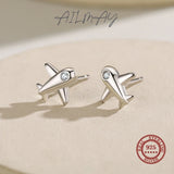 Real 925 Sterling Silver Micro aircraft Stud Earrings For Women