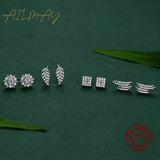925 Silver Feather Stud Earrings CZ Fine Jewelry