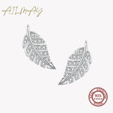 925 Silver Feather Stud Earrings CZ Fine Jewelry