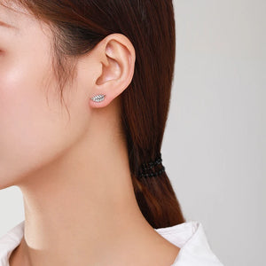 925 Silver Feather Stud Earrings CZ Fine Jewelry