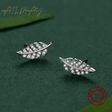 925 Silver Feather Stud Earrings CZ Fine Jewelry
