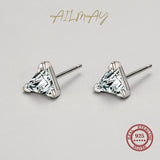 925 Silver Triangle Stud Earrings Clear Zircon Jewelry