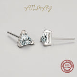 925 Silver Triangle Stud Earrings Clear Zircon Jewelry