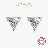 925 Silver Triangle Stud Earrings Clear Zircon Jewelry