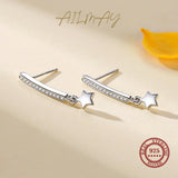 925 Silver Zircon Stars Stud Earrings for Women Wedding