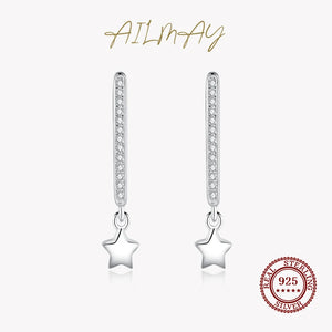925 Silver Zircon Stars Stud Earrings for Women Wedding
