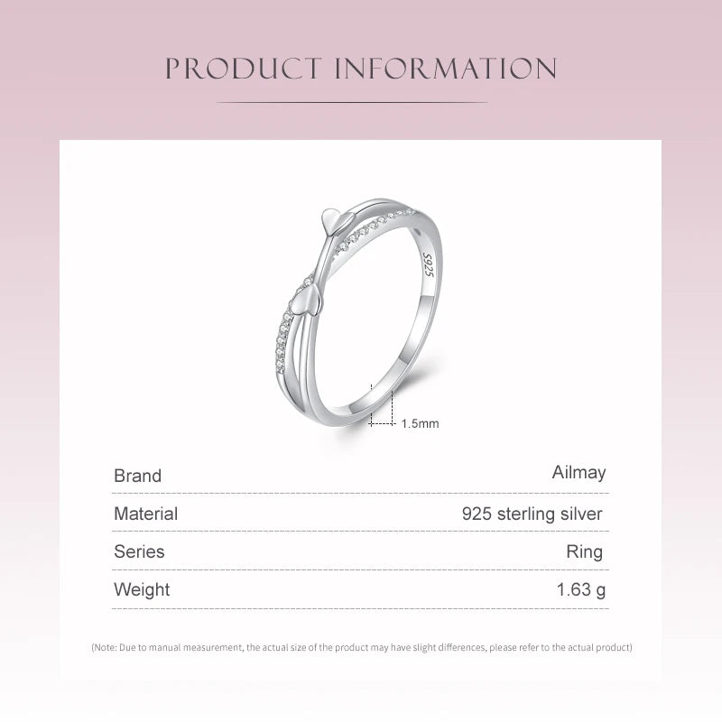Genuine 925 Sterling Silver Heart Rings for Women