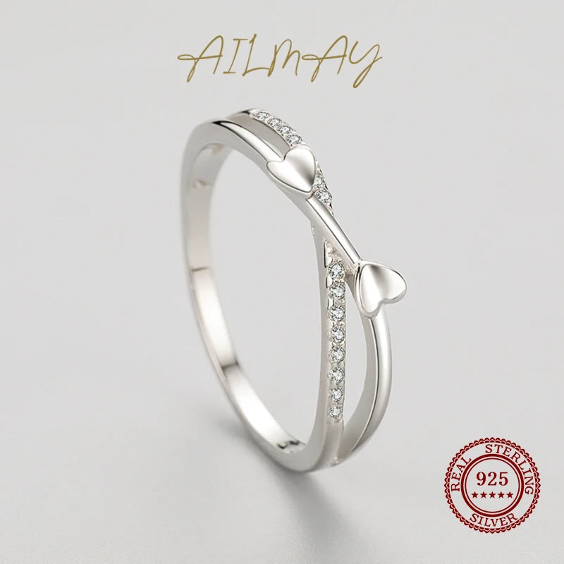 Genuine 925 Sterling Silver Heart Rings for Women