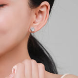 Real 925 Silver Zircon Round Earrings For Women Anti-allergy