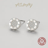 Real 925 Silver Zircon Round Earrings For Women Anti-allergy