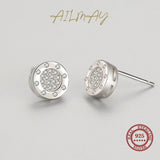 Real 925 Silver Zircon Round Earrings For Women Anti-allergy