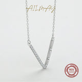 Sterling Silver V Shape Letter Pendant Necklace Zircon Female Jewelry