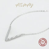 Sterling Silver V Shape Letter Pendant Necklace Zircon Female Jewelry