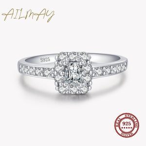 925 Silver Zirconia Rectangle Finger Ring For Women Wedding Gift