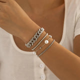 4 Pcs/Set Crystal Cuban Chain Bracelets For Women Pearl Charm Bracelets