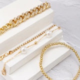 4 Pcs/Set Crystal Cuban Chain Bracelets For Women Pearl Charm Bracelets