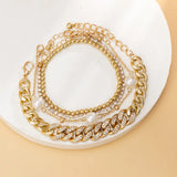4 Pcs/Set Crystal Cuban Chain Bracelets For Women Pearl Charm Bracelets