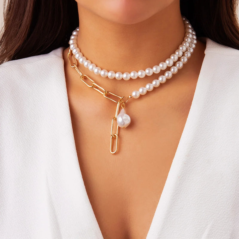 Asymmetric Chain Pearl Necklace For Women Party Wedding