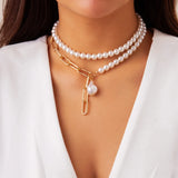 Asymmetric Chain Pearl Necklace For Women Party Wedding