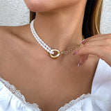 Asymmetric Chain Pearl Necklace For Women Party Wedding