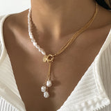 Asymmetric Chain Pearl Necklace For Women Party Wedding